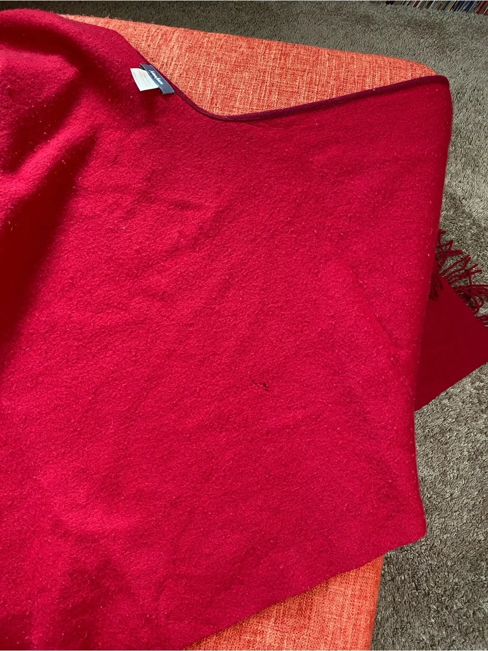 Neiman Marcus Red Burgundy Merino Wool Poncho Shawl Wrap